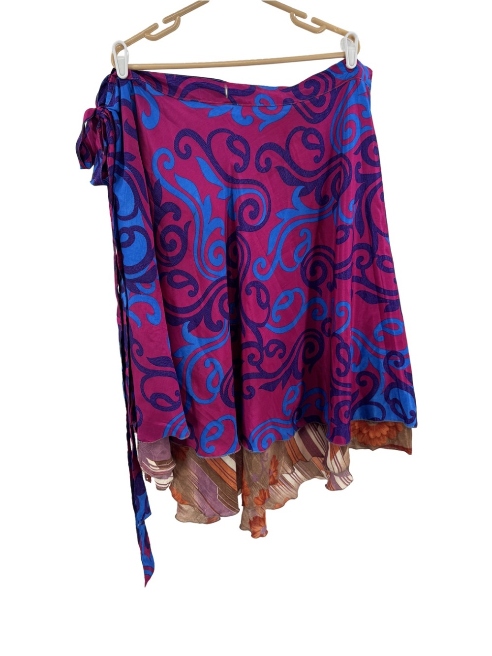 Darn good yarn Maxi wrap Skirt Bold colorful reversible 2-12 silky boho artsy